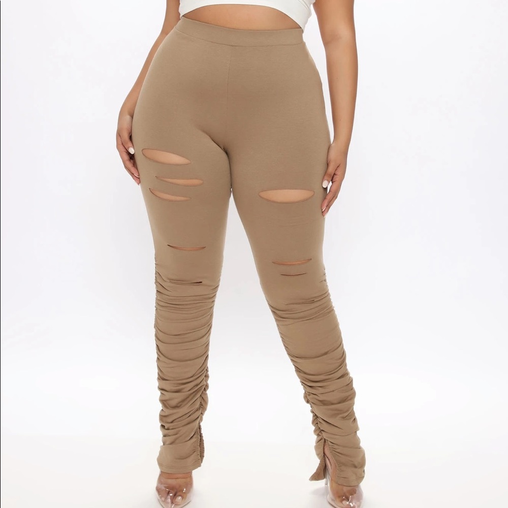 Stacked Distressed Pant in Taupe from Fashion Nova